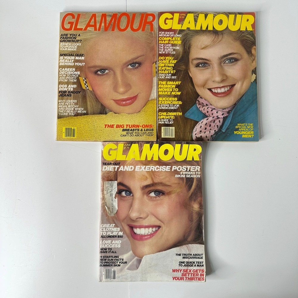 3 Vintage Glamour Magazines Feb & April 1980 June 1981 Fashion Beauty 80s